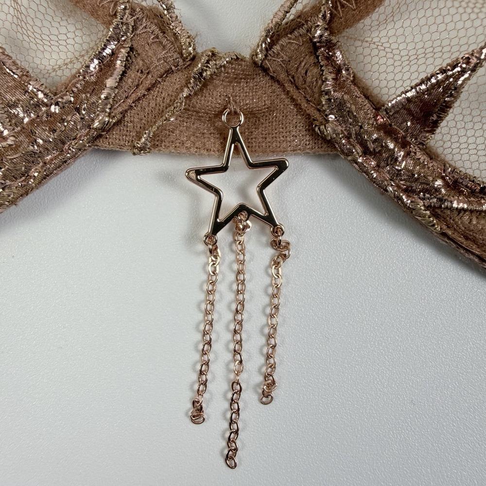Victoria's Secret Very Sexy Rose Gold Stardust Embroidered Demi Bra 34DD NWT - Picture 4 of 6